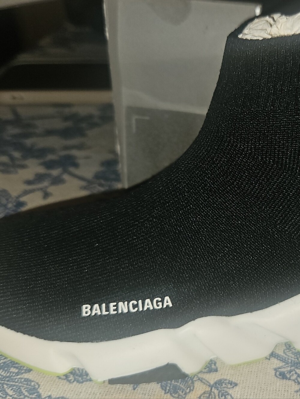 Balenciaga Black Sock Trainer with White Sole and Neon Green Trim